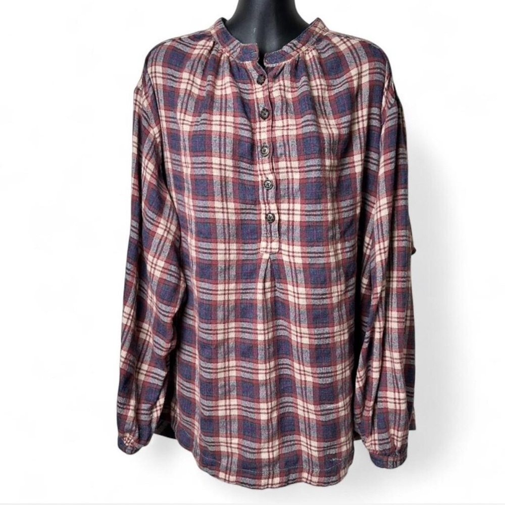 Free People Plaid Lumberjack Blouse XL